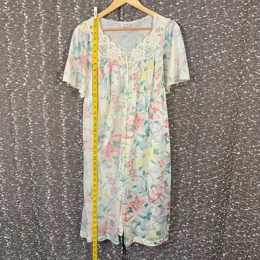 Vintage Vanity Fair Floral Satin Nightgown‎ Dress Button Up Women's Medium